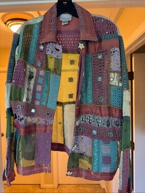 Style Patchwork Crochet Jacket - Multicolor